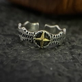 Vintage starburst open ring with distressed silver finish and punk aesthetic - Golden Star Texture (179)