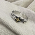 Retro oxidized silver open ring featuring a contrasting gold starburst element for men - Open Gold Starburst (Style 6)