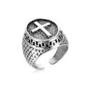 Retro Herrenring mit Kreuzmuster und verstellbarem offenem Band in Silber-Optik - Vintage Kreuz-Stil (R-59)