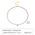 Detailed view of 6mm white glass pearl necklace with gold-plated adjustable chain - Pearl With Metal Ball / 6mm