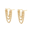 Elegante goldfarbene dreilagige Fransenstecker mit funkelnden runden weißen Kristallen - Dreilagige Quastenkette Gold (EBD-125G-1)