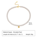 Detail showing 8mm simulated pearl necklace with gold copper clasp and 40-46cm length - Pearl With Metal Ball / 8mm
