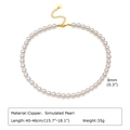 Detail of 8mm faux pearl necklace with gold-plated lobster clasp and adjustable extension chain - Plain Pearl / 8mm