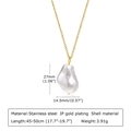 Détail du pendentif en perle baroque avec chaîne en acier doré et dimensions du bijou - Matériau Coquille Forme Organique (NC-1195G)