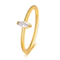 Macro detail of gold thin ring featuring a marquise-cut white zircon in a minimalist style - US 5 / Marquise Clear Stone Style (R-603G)