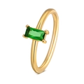 Minimalist gold titanium steel ring with emerald green rectangular gemstone and zircon - US 7 / Rectangle Green Stone Style (R-643GG)