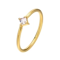 Minimalist gold titanium steel ring with a single square zircon in 4-prong setting - Gold/Square White Zirconia (R-662GW)