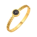 Golden stainless steel cuff watch with LOVE dial and checkerboard pattern strap - LOVE Letter Style (B-469GB) / Gold