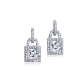 Silver padlock earrings with princess cut main stone and pave setting cubic zirconia - Silver Padlock Shape (EBS-062S)