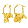 Modern 18K gold-plated chunky hoop earrings with molten irregular liquid drop pendants - Gold Irregular Lava Dangle (EBD-146G)