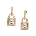 Golden padlock drop earrings with princess cut zircon and micro-paved crystal accents - Gold Padlock Zircon Dangle (EBS-062G)