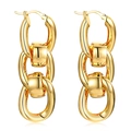 Polished gold triple-interlocking oval chain link earrings for women in modern style - Gold Triple Link Chain Earrings (EBD-156G)
