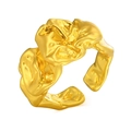 Artistic gold-plated liquid metal ring with adjustable open design and molten texture - Shiny Gold Lava Texture Ring (RT-131G06)