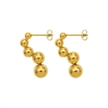 Polished gold layered sphere J-shaped earrings with five graduated metallic balls - Gold Spherical Layered Earrings (EBD-127G)