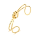 Bracciale rigido aperto dorato lucido con design a nodo centrale e doppia linea sottile - Stile Nodo Intrecciato-Oro (B-322G)