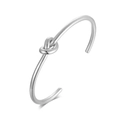 Bracciale rigido aperto in argento con nodo in acciaio inossidabile stile minimalista - Stile Nodo a Filo Singolo-Argento (B-132S)