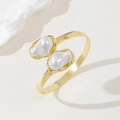 Golden Baroque pearl open bangle featuring two irregular white pearls in minimalist style - Single Bangle Gold