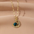 Elegant gold necklace with micro-pave crescent moon and blue starry sky astronaut pendant - Moon Starry Sky Style(280)