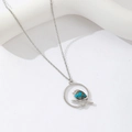 Silver necklace with bird on branch pendant and turquoise stone inlay for women - Silver Necklace
