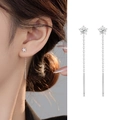 Elegant silver star-shaped ear threader earrings with sparkling CZ stones for women - Star Shape (A)