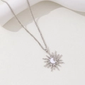 Silver sun and moon pendant necklace with crystal accents on a fine rope chain - Twisted Rope Chain Style / Silver Necklace 1