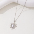 Minimalist silver sun and moon star pendant necklace with cubic zirconia inlay - Minimalist Choker Style / Silver Necklace