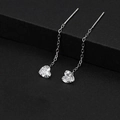 Elegant silver threader earrings with heart-shaped zircon stones on black background - Heart Shape (C)