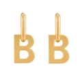 Orecchini vintage in oro con pendente a lettera B e cerchi huggie lucidi - Orecchini con Pendente Lettera B / Stile Lettera B Dorata (EBD-143G)
