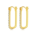 Orecchini pendenti a maglia d'oro minimalisti con scintillanti pietre di zircone bianco - Cerchio Rettangolare Zircone / Stile Rettangolare con Strass Dorato (EBD-172G)