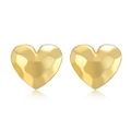 Orecchini a lobo a cuore dorati con finitura martellata lucida per donna - Orecchini a Bottone Cuore 3D Martellato / Stile Cuore Martellato Dorato (EBS-112G)