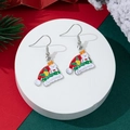 Christmas snowman and red Santa hat drop earrings on a festive red and green background - Snowman Hat Style (2)