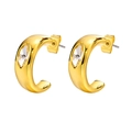 Orecchini a cerchio dorati a forma di C con cristalli taglio marquise stile francese - Orecchini a Cerchio con Zirconia Marquise / Stile Zirconia Marquise Dorata (EBS-111G)