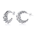 Orecchini a cerchio a C ritorti in argento lucido con trama a corda da donna - Orecchini a C Intrecciati Argentati / Stile Corda Intrecciata Argentata (EBS-054S)