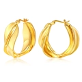 Eleganti orecchini a cerchio intrecciati dorati con finitura a specchio lucida per un look moderno - Orecchini a Cerchio in Metallo Curvi Intrecciati / Stile Nastro Intrecciato Dorato (ME-670G)