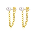 Orecchini a catena in oro minimalista con perle bianche e chiusura a farfalla - Orecchini a Bottone con Perla e Catena