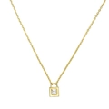 Collana a catena fine dorata con un ciondolo a forma di serratura quadrata geometrica - Collana con Pendente Lucchetto Quadrato