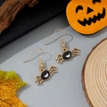 Boucles d'oreilles araignée d'Halloween en émail noir avec visage souriant et décor - Style Araignée Noire Souriante (28)