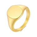 Polished gold-plated stainless steel round signet ring with a smooth blank surface - Gold Round Flat Surface (RC-490G)