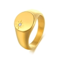 Gold signet ring with starburst set crystal and brushed metal finish for women - Gold Round Starburst Single Zirconia (RC-519G)