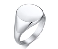 Minimalist silver stainless steel signet ring with a polished circular flat surface - Silver Round Minimalist Style (RC-448S)