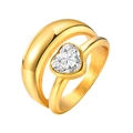 18K gold plated stainless steel double layer ring with heart shaped zircon stone - US 6 / Double Layer Heart Zirconia Style (RC-659G) / Gold