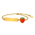 Bracelet doré en acier inoxydable avec plaque personnalisable et breloque fraise - Or