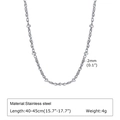 Detail of 2mm stainless steel beaded chain necklace with 40-45cm length specs - Steel
