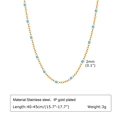 Detail view of gold stainless steel necklace with 2mm blue beads and adjustable chain - Blue Bead Necklace (NC-1857G-1)