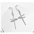 Boucles d'oreilles pendantes croix en argent poli avec crochet élégant - Style de Crochet d'Oreille (1713)
