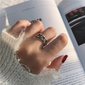 Detailed view of S925 sterling silver chain ring with retro finish on finger - Adjustable Open / Vintage Chain Style (1332)