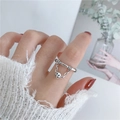 Anillo de plata S925 con barra grabada Happy y colgante de carita sonriente para mujer - Abierto Ajustable / Estilo Letra Happy Cara Sonriente (1359)