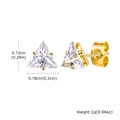 Detail view of gold triangle stud earrings with white zircon including dimensions and weight - Triangle Faceted Style (ES-661G) / 0.73x0.78cm / Gold