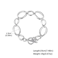 Zilveren roestvrijstalen kettingarmband met grote ovale schakels en OT-knevelsluiting - Toggle Sluiting Stijl / Staalkleur