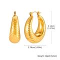Detailed view of gold stainless steel chunky hoop earrings with vertical stripe texture - Thick Spiral Texture Style (EH-724G) / Gold